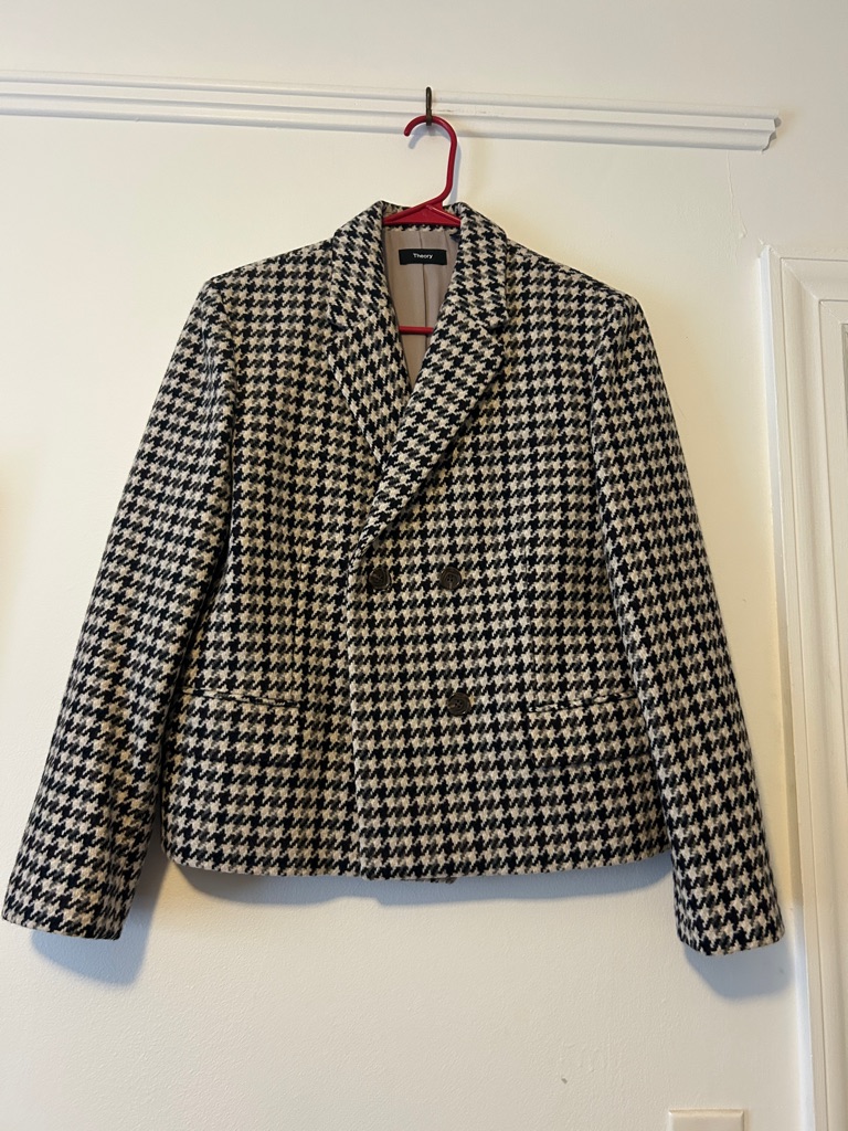Theory Black And White Houndstooth Double-Breasted Jacket